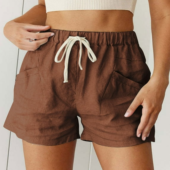 CALAFEBILA Fashion Flowy Cargo Shorts for Women Solid Color High Waist Lace-up Pockets Three-Part Summer 2025 Mother's Day Leisure Shorts