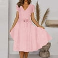 thumbnail image 1 of CALAFEBILA Fashion Women Summer V-Neck Polka Dot Midi Dress Bandage Casual Short Sleeve Knee-Length Dresses, 1 of 8