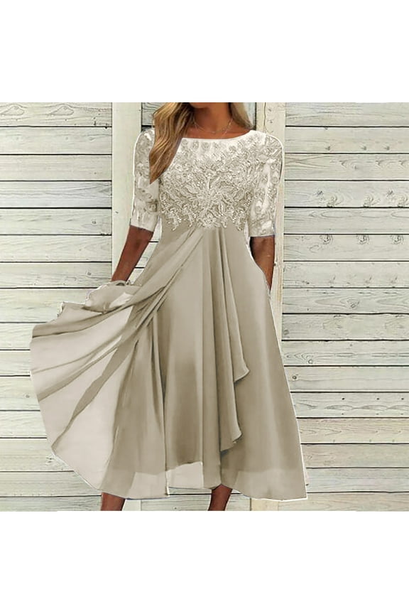 Female Party Dress High Waist Solid Mid Sleeve Shape Ball Gown Wedding Dress Long Maxi Dress