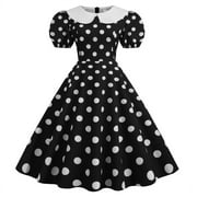 CALAFEBILA Formal Dress for Women,Fashion Ball Prom Gown Cocktail Dress,Summer Polka Dot Floral Comfortable Red Jacket Dress Short Sleeve Maxi Dress