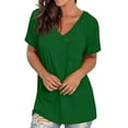 thumbnail image 1 of CALAFEBILA Girl Shirts Short Sleeve T-Shirt for Women,Women Fashion Solid Color T-shirt Summer V Neck with Pockets Tops for Women, 1 of 6