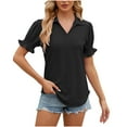 thumbnail image 1 of CALAFEBILA Girls T Shirts Brethable Women's Blouses,Ladies Fashion Solid Color Blouse Summer Puff Sleeve Lapel Womens Casual Tops, 1 of 4