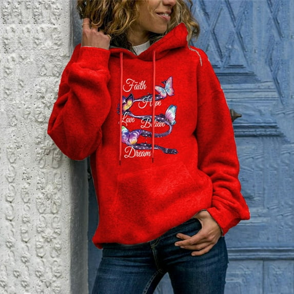 CALAFEBILA Gradient Butterfly Graphic Women's Sweatshirts Hoodies Fall Crew Neck Lightweight Tops 2023 Casual Loose Long Sleeve Pullover with Pockets