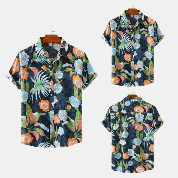 CALAFEBILA Hawaiian Mens Shirts Casual Button Down Tropical Print Short Sleeve Holiday Beach Shirts Loose Fit Summer Mens Tops with Pockets