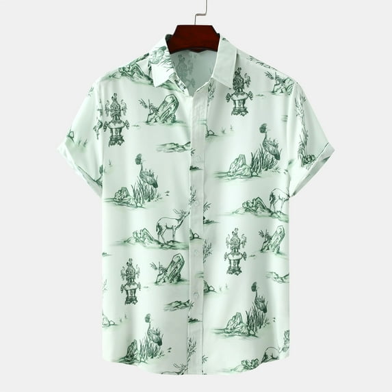 CALAFEBILA Hawaiian Mens Shirts Casual Button Down Tropical Print Short Sleeve Holiday Beach Shirts Loose Fit Summer Mens Tops with Pockets