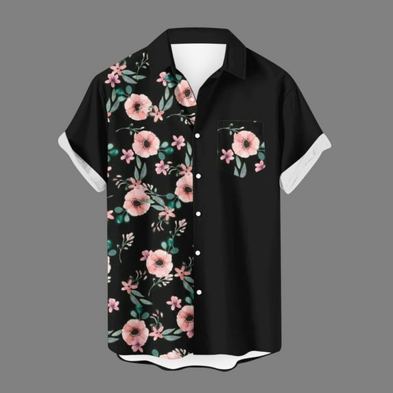 CALAFEBILA Hawaiian Mens Shirts Plus Size Casual Button Down Tropical Print Short Sleeve Holiday Beach Shirts Loose Fit Summer Mens Tops with Pockets