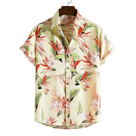 CALAFEBILA Hawaiian Shirt Men Casual Button Down Tropical Print Short Sleeve Holiday Beach Shirts Loose Fit Summer Mens Tops Clearance