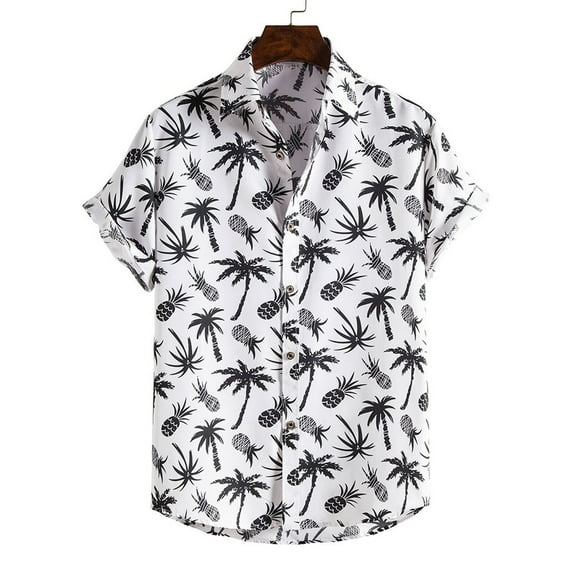 CALAFEBILA Hawaiian Shirt Men Casual Button Down Tropical Print Short Sleeve Holiday Beach Shirts Loose Fit Summer Mens Tops Clearance