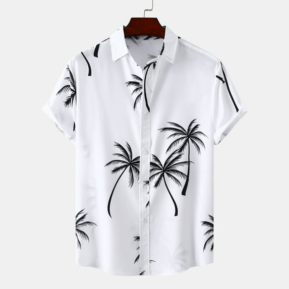 CALAFEBILA Hawaiian Shirt Mens Casual Button Down Tropical Print Short Sleeve Holiday Beach Shirts Loose Fit Summer Mens Tops