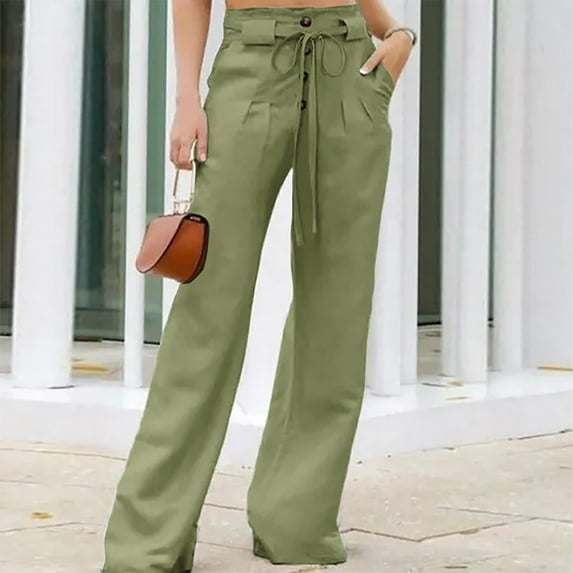 CALAFEBILA High Waist Pants Women Straight Leg Pants Casual Comfy Solid Long Loose Trouser