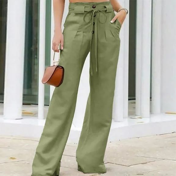 CALAFEBILA High Waist Women Pants Straight Leg Pants Casual Comfortable Solid Long Loose Trouser