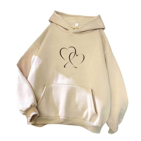 CALAFEBILA Hoodies Sweatshirt Women Winter Heart Graphic Lightweight Crew Neck Tops 2023 Fashion Loose Long Sleeve Pullover with Pockets