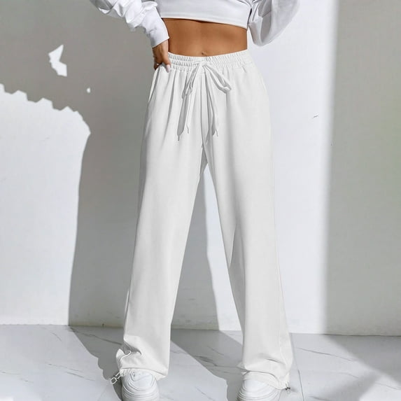 CALAFEBILA Jogger Women's Plus Size Pants Stretch Straight Leg High Waist Cotton Trousers Casual Solid Drawstring Long Relaxed Fit Pants with Pockets