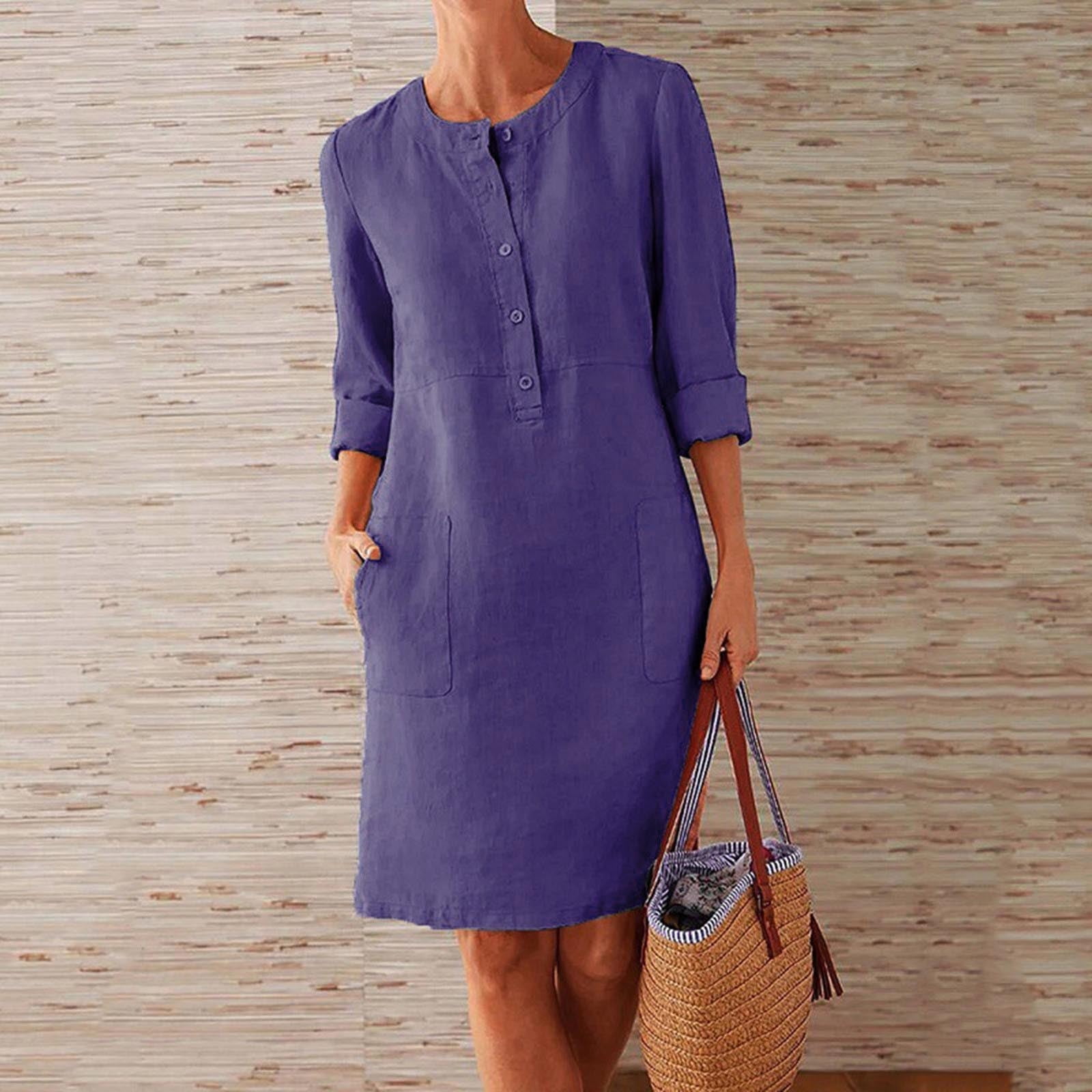 CALAFEBILA Knee Length Button Down Dresses for Women Long Sleeve Winter ...