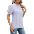 thumbnail image 1 of CALAFEBILA Ladies Blouses Brethable Womens Blouses ,Women Fashion Solid Color Blouse Summer Puff Sleeve Crew Neck Tops for Women, 1 of 4