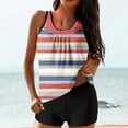 thumbnail image 1 of CALAFEBILA Ladies Swimwear Two Piece Tankini Modest Pleated Striped Print Bathing Suits, 1 of 7