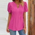 thumbnail image 1 of CALAFEBILA Ladies Tshirts Puff Sleeve Summer Blouses for Women Plus,Women Fashion Solid Color Blouse Summer Pleated V Neck Loose Breathable Tops for Women 2024, 1 of 7