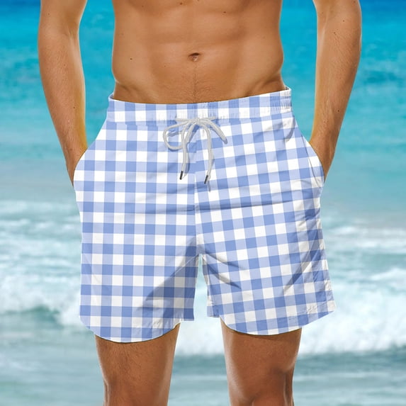 CALAFEBILA Men's Board Shorts Summer Plaid Print Pool Party Loose Beach Shorts