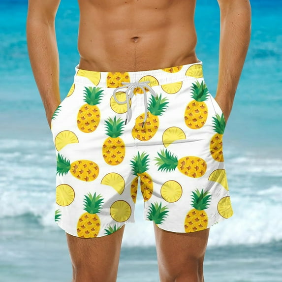 CALAFEBILA Mens Board Shorts Swimwear Summer Hawaiian Tropical Print Beach Walks Loose Board Shorts