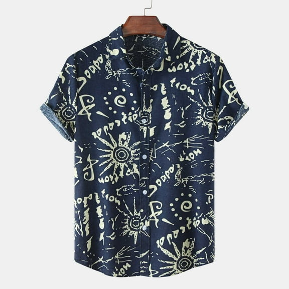 CALAFEBILA Mens Hawaiian Shirt Casual Button Down Tropical Print Short Sleeve Holiday Beach Shirts Loose Fit Summer Mens Tops