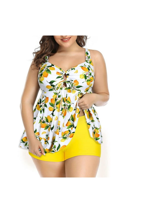 Modest Swimsuit Tops for Women 2 Piece Tankini Leopard Print Plus Size Bathing Suits