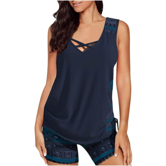 CALAFEBILA Modest Swimsuits for Women Plus Size Tankini 2 Piece Summer Solid Beach Bathing Suits