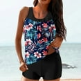 thumbnail image 1 of CALAFEBILA Modest Women Swimsuit Tankini 2 Piece Floral Print Pleated Bathing Suits, 1 of 6