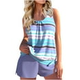 thumbnail image 1 of CALAFEBILA Modest Women's Swimsuit Two Piece Tankini Striped Print Pools Summer Bathing Suits, 1 of 5