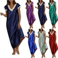 thumbnail image 1 of CALAFEBILA Pajama Female Pajama Summer Nightgowns Long Sleepwear Solid Maxi Silk Stain Smooth Nightgowns for Women, 1 of 7