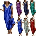 thumbnail image 1 of CALAFEBILA Pajama Female Summer Long Nightgowns Pajama Maxi Solid Silk Stain Smooth Sleepwear Nightgowns for Women, 1 of 7