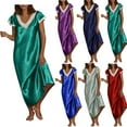 thumbnail image 1 of CALAFEBILA Pajama Women Nightgowns Long Pajama Summer Smooth Silk Solid Stain Maxi Sleepwear Nightgowns for Women, 1 of 8