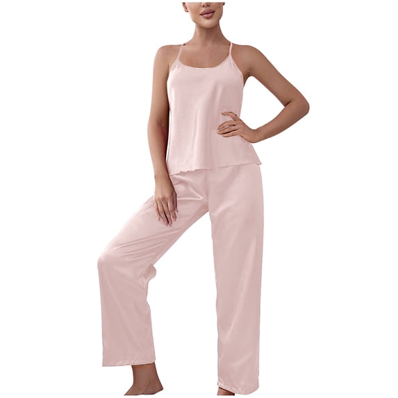 CALAFEBILA Pajamas for Women Silk Womens Camisole Pajama Backless Cami and Pants