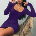 thumbnail image 1 of CALAFEBILA Party Dresses for Women Long Sleeve Square Neck Solid Color Mini Bodycon Dress Slim Short Women Dresses, 1 of 6