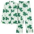 thumbnail image 1 of CALAFEBILA Pijama Set for Woman Button Down Pjs for Women St. Patricks Day Homewear Notch Collar Clover Print Tops with Pocket and Pants, 1 of 4