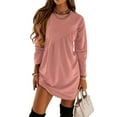 thumbnail image 1 of CALAFEBILA Plus Size Sundress Long Sleeve Solid Color Mini Sweatshirt Dress Asymmetrical Pleated Short Junior Dresses, 1 of 5