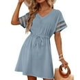 thumbnail image 1 of CALAFEBILA Plus Size Sundress Short Sleeve V-neck Solid Color Knee Length Sun Dress Lace with Belt Long Girl Dresses, 1 of 8
