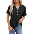 thumbnail image 1 of CALAFEBILA Plus Size Womens Tops Button Up Women Blouses,Women Fashion Solid Color Blouse Summer Short Sleeve V Neck Tops for Women 2024, 1 of 4