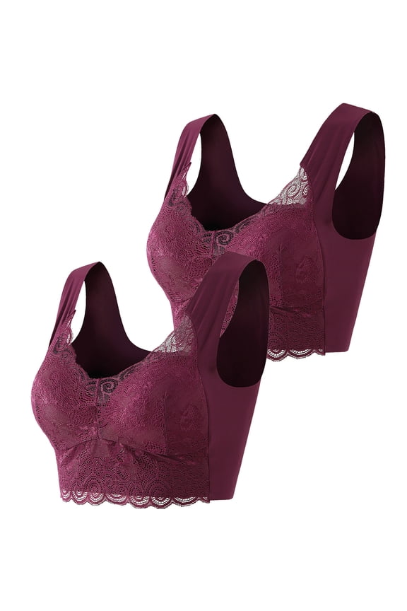 Push up Bra 2-Pack Plus Size Lace Summer Push up Wrap Solid Strap No Rims Beauty Back Mother's Day Hands Free Pumping Bra for Women