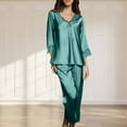 thumbnail image 1 of CALAFEBILA Satin Sleepwear for Women Lace for Women Nightshirts V-Neck Satin Silk Tops and Pants, 1 of 7