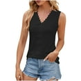 thumbnail image 1 of CALAFEBILA Shirts for Teen Girls Lace Tank Tops,Ladies Fashion Solid Color Vest Summer Sleeveless V Neck Loose Breathable Ladies Tops, 1 of 6