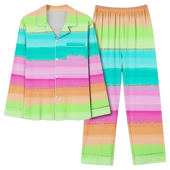 CALAFEBILA Silk Pajama Set for Women Womens Button Down Pajama Sets Nightshirts Notch Collar Color Block Tops with Pocket and Pants