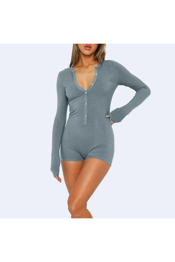 Silk Pajamas for Women Set Button Down Pajamas for Women Ribbed Knit Loungewear V Neck Yoga Rompers Jumpsuits Bodysuit