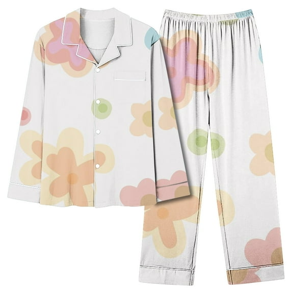 CALAFEBILA Silk Pajamas for Women Set Womens Button Down Pajama Sets Sleepwear Notch Collar Floral Print Tops with Pocket and Pants