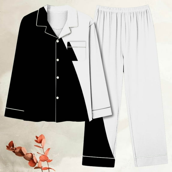CALAFEBILA Silk Pj Set Women Button Pajamas for Women Loungewear Notch Collar Tie Dye Tops with Pocket and Pants