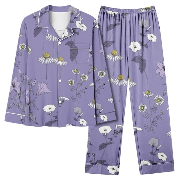 CALAFEBILA Silk Pjs Sets for Women Womens Button Down Pajama Sets Pajamas Notch Collar Floral Print Tops with Pocket and Pants
