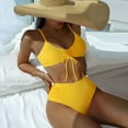 thumbnail image 1 of CALAFEBILA Women Bikini 2025 Seaside Beach Solid Padded Bra beach soccer Mother's Day Summer High Waist Halter Split Japan Swimsuit for Women Clearance, 1 of 7