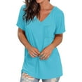 thumbnail image 1 of CALAFEBILA Summer Clothes for Women Short Sleeve T-Shirts for Women,Ladies Fashion Solid Color T-shirt Summer V Neck with Pockets Ladies Tops, 1 of 6