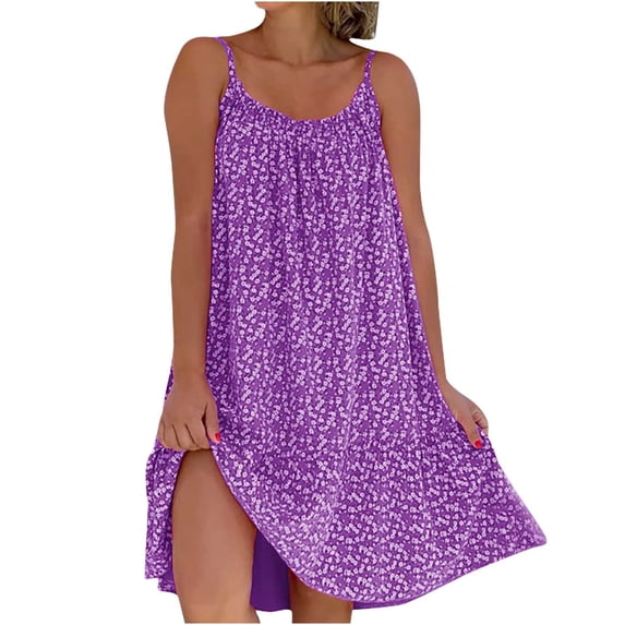 CALAFEBILA Summer Dresses for Women 2025 Sleeveless Floral Mini Sun Dress Side Split Flowy Tank Dress Short Dresses for Girls