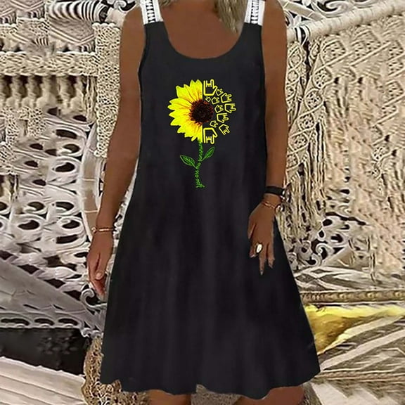 CALAFEBILA Summer Dresses for Women 2025 Vacation Sleeveless Floral Knee Length Sun Dress Lace Tank Dress Long Junior Dresses