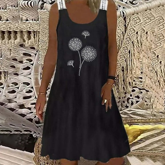 CALAFEBILA Summer Dresses for Women Plus Size Sleeveless Floral Knee Length Sun Dress Lace Tank Dress Long Women Dresses